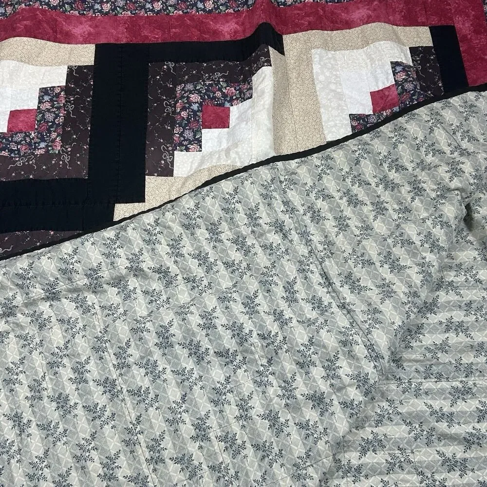 Log Cabin Pattern Quilt Twin 46 x 68 Diagonal Cottagecore Bloomcore Farmhouse